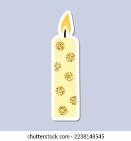 Christmas candle sticker. A festive sticker icon with a candle. Vector illustration