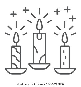 Christmas candle thin line icon, christmas and decor, candlelight sign, vector graphics, a linear pattern on a white background, eps 10.