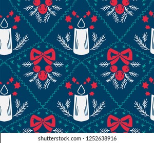christmas candle  vector damask pattern seamless