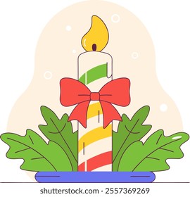 A Christmas candle vector features a festive candle, ideal for holiday designs, cards, and seasonal decorations.
