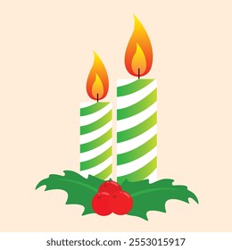 Christmas candle vector illustration. Hand Drawn Cartoon style Christmas candle Illustration.