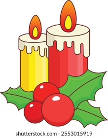 Christmas candle vector illustration. Hand Drawn Cartoon style Christmas candle Illustration.