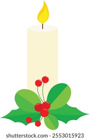 Christmas candle vector illustration. Hand Drawn Cartoon style Christmas candle Illustration.