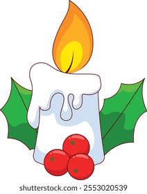 Christmas candle vector illustration. Hand Drawn Cartoon style Christmas candle Illustration.