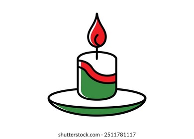 Christmas candle vector line art, clipart illustration with isolated on white background