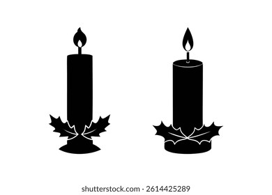 Christmas candle vector silhouette on white background