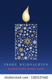 Christmas candle vector with snowflakes and german greetings.
For background, wall paper and greeting cards.
Translation: Frohe Weihnachten is MerryChristmas, Glückliches neues Jahr is Happy New Year.