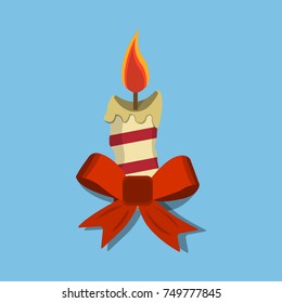 Christmas Candle, XMas icon. Cartoon style. Vector Illustration for Christmas day.