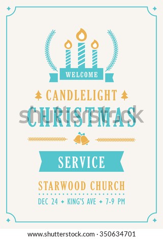 christmas candlelight service church invitation stock vector