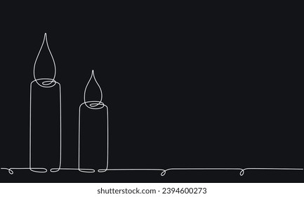 Weihnachtskerzen mit brennender Flamme. Eine durchgängige, einzeilige Handzeichnung. Vektorgrafik einzeln auf Hintergrund für Design-Template-Grußkarte, Einladung. Bearbeitbarer Hub