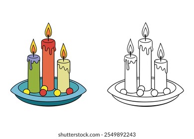 Christmas Candles with Decorative Wreath Coloring Page for Holiday Creativity