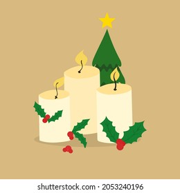 Christmas candles, festive atmosphere, vector illustration