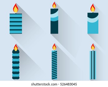 Christmas candles in a flat design with long shadow. Vector illustration