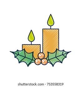 christmas candles holly berries season holiday vector illustration