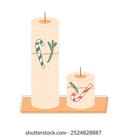 Christmas candles kit. Winter holidays baubles. Vector flat hand drawn illustration isolated on white background.