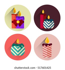 christmas candles with long shadow flat style icon pack