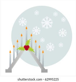 christmas candles over snowflake background