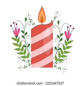 christmas candles and pink flowers