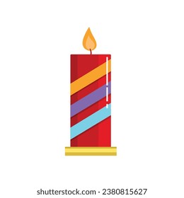 Christmas candles. Red candlestick, candle with strip, Christmas decoration. Flat vector illustration. Objects isolated on a white background.