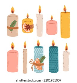 Christmas candles set flat design winter vector