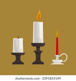 Christmas candles set. Winter postcard concept. Vector illustration.