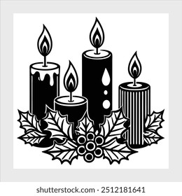 Christmas candles silhouette vector illustration