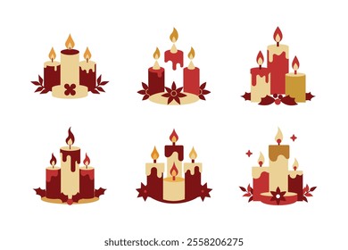 Christmas candles vector art illustration bundle