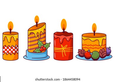 Weihnachtskerzen, Vektorgrafik einzeln auf weißem Hintergrund.
