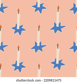 Christmas candles vintage seamless pattern in vector.