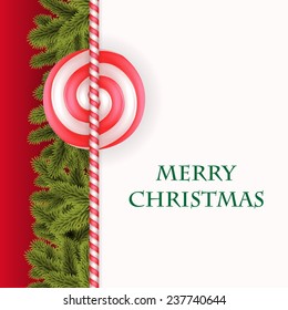 Christmas candy background banner with tree fur on white