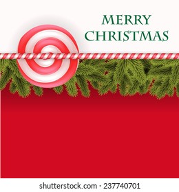 Christmas candy background banner with tree fur on white