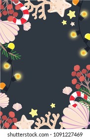 Christmas candy beach party border vector.
