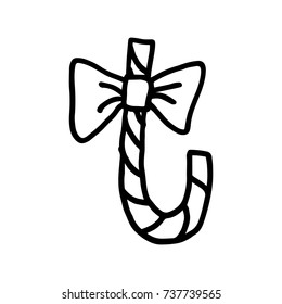 Christmas candy with a bow. Hand drawn doodle illustration. Festive decor.
