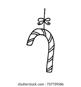 Christmas candy with a bow. Hand drawn doodle illustration. Festive decor.