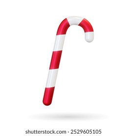 Christmas Candy cane 3d. Vector illustration. Realistic red and white striped traditional Christmas sweets. Design element for Xmas and New Year's holiday decor.