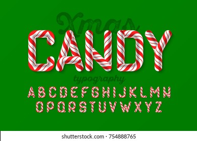 Christmas Candy Cane Alphabet, Vector Illustration