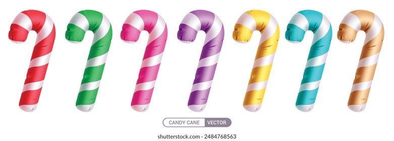 Christmas candy cane balloons vector set design. Candy cane balloon elements in colorful inflatable xmas ornaments for holiday season objects collection. Vector illustration balloon element design.  
