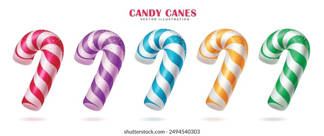 Christmas candy cane balloons vector set design. Candy cane balloon elements in colorful inflatable xmas gold ornaments for holiday season objects collection. Vector illustration  traditional balloon 