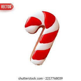 Christmas Candy cane biscuit red and white color. Gingerbread Realistic 3d cartoon style design. Xmas Holiday icon, Festive decorative element. Isolated on white background. vector illustration