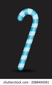 Christmas candy cane. Blue color Christmas candy cane vector illustration. 3d illustration. Design elements for Christmas or New Year greeting card. 