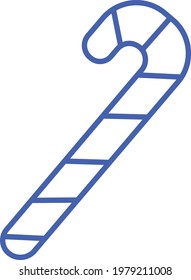 Christmas candy cane blue line icon