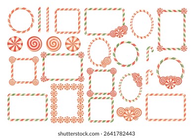 Christmas candy cane border frames collection in 3D vector style