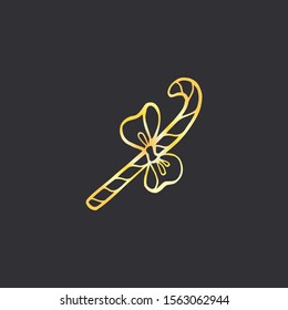 Christmas candy cane with bow isolated. Vector illustration, hand draw style.