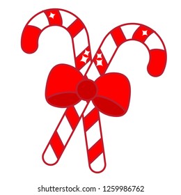 Christmas candy cane with bow. New Year icon. Isolated clip art