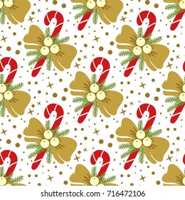 Christmas Candy Cane and Bow Seamless Pattern - Great for Christmas and Winter Projects, Wrapping Paper, Backgrounds, Wallpapers.