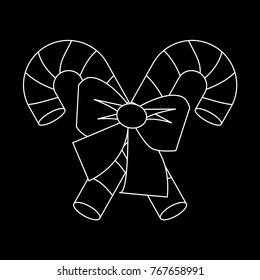 Christmas Candy Cane with Bow Silhouette Icon Symbol Design. Vector Candy Cane illustration isolated on black background