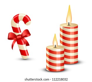 Christmas Candy Cane and Candles. Vector illustration