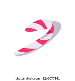 Christmas candy cane in cartoon style. Flat vector illustration isolated on white background.