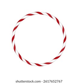 Christmas candy cane circle frame with red and white twisted stripes. Xmas ring border with striped candy lollipop pattern. New Year holiday round element, festive design. Vector illustration isolated