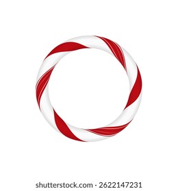 Christmas candy cane circle frame with red and white twisted stripes. Xmas ring border with striped candy lollipop pattern. New Year holiday round element. Vector festive design